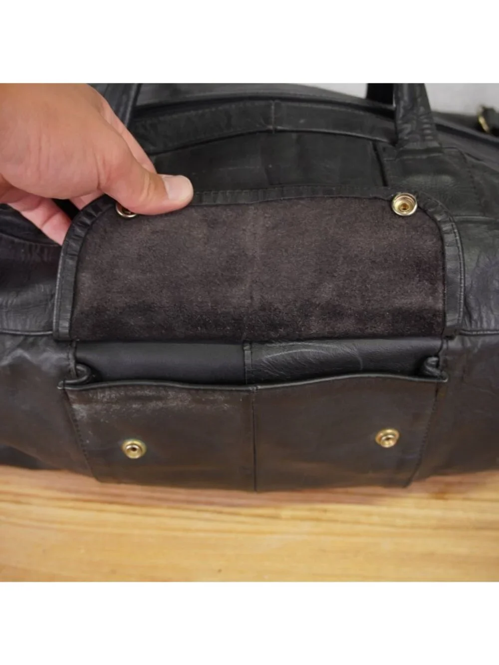 Vintage Genuine Leather Duffle Travling Bag Gym Y2K Black 23